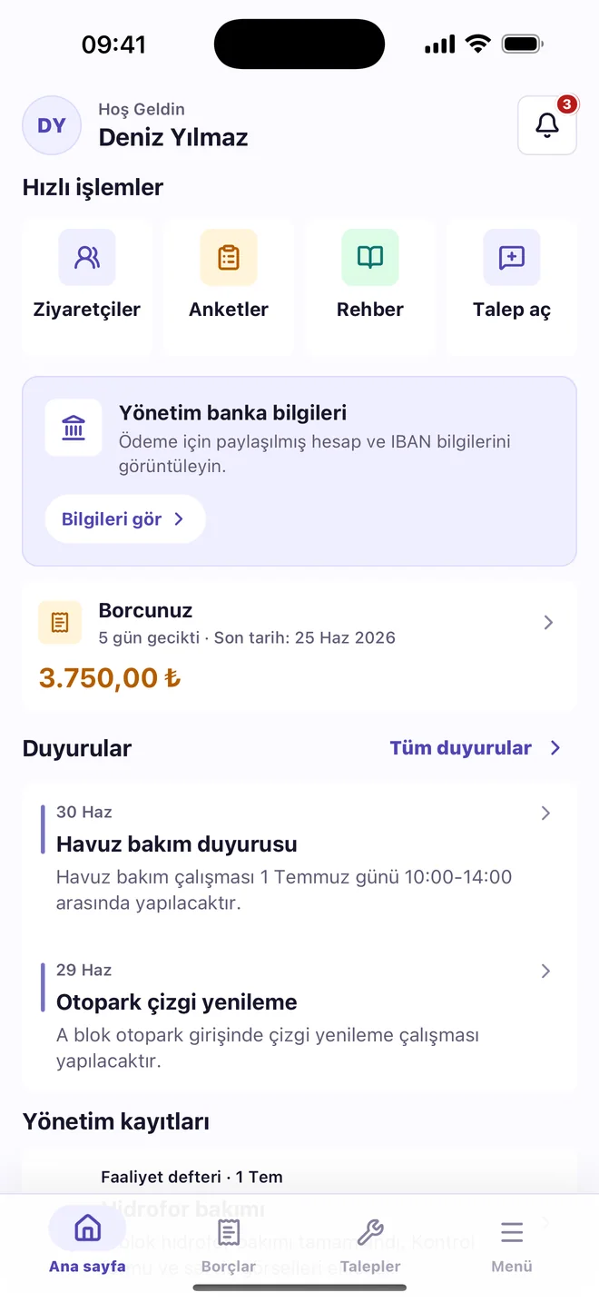 Liyova Sakin mobil uygulaması ana ekranı