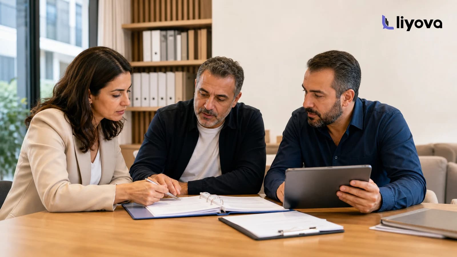 Yönetim kayıtlarını birlikte inceleyen apartman ve site yönetim kurulu üyeleri