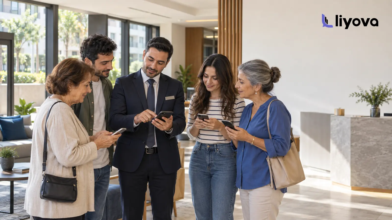 Site yöneticisi farklı yaşlardaki sakinlere mobil uygulama geçişini anlatıyor